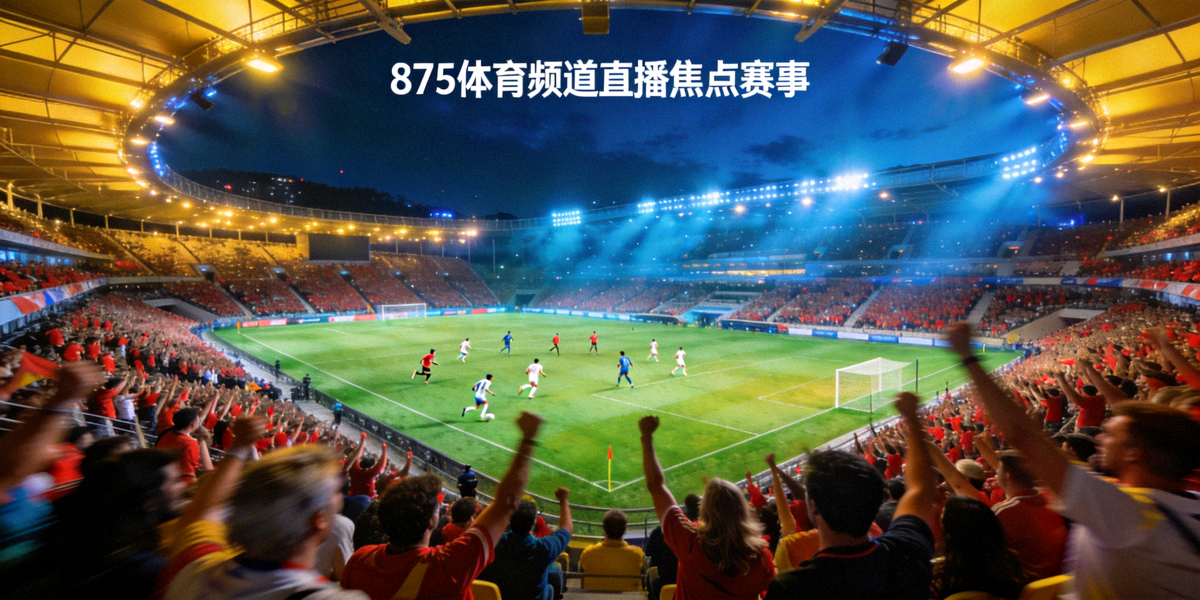 875体育频道直播焦点赛事：夜晚的现代化足球场内灯火通明，绿茵场地上两支球队正在进行激烈比赛，看台上坐满了热情的球迷
