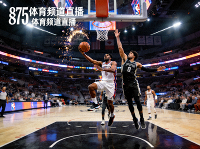875体育频道直播篮球赛事：NBA比赛中球员持球突破上篮，防守球员跳起封盖，篮球馆内灯光璀璨